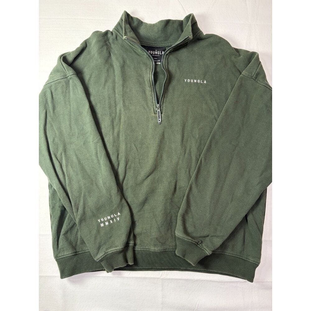 YoungLA 516 Imperial Quarter Zip Pullover Sweatshirt Olive Green Large